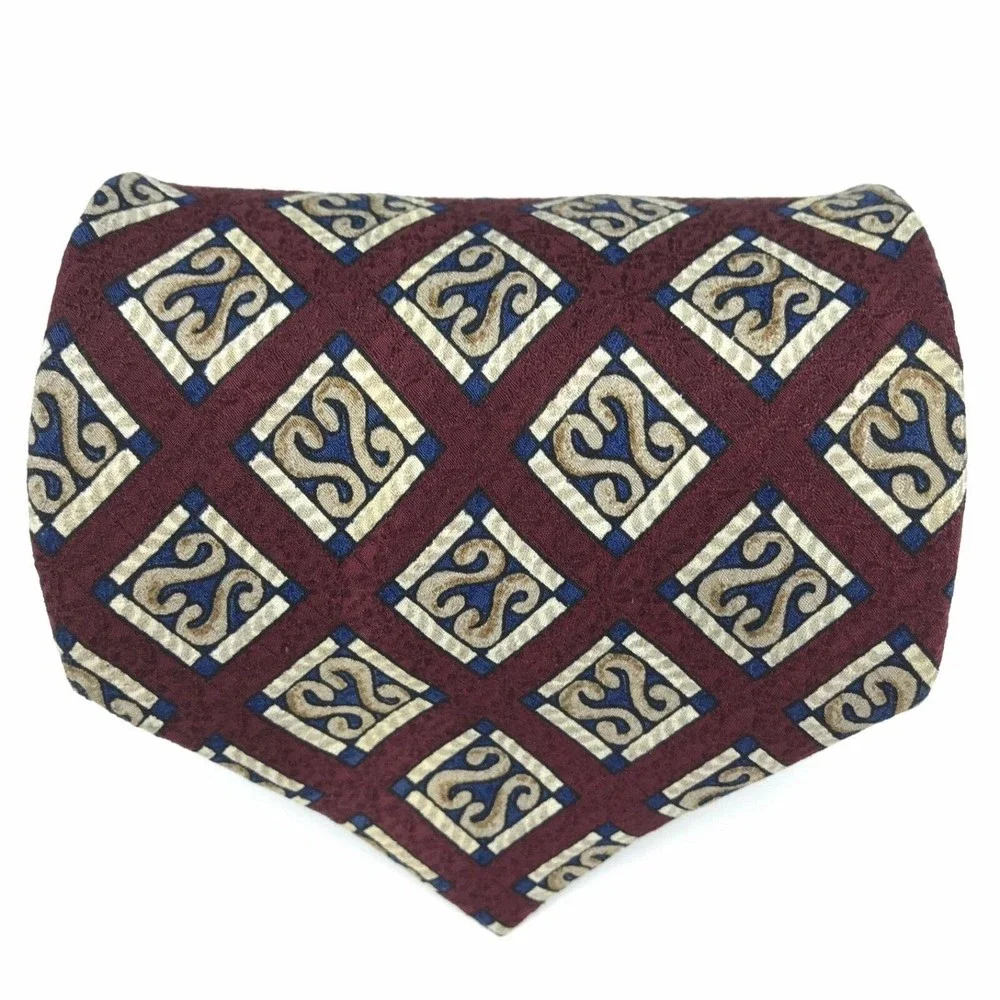 Jos. A. Bank Premier Collection Tie 100% Silk Maroon Red Blue Beige Necktie 63